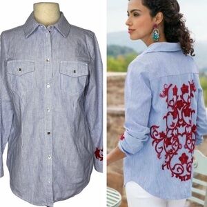 Soft Surroundings Amboise Embroidered Long Sleeve Blouse Size S